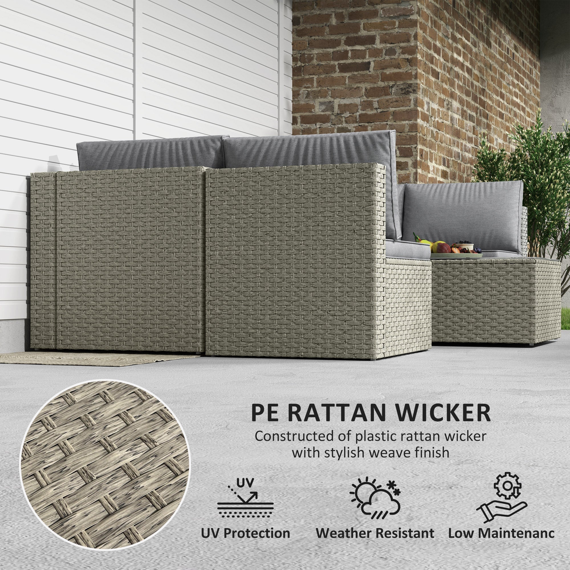 Outsunny 7 Pieces Rattan Garden Furniture Set, 6 Seater Garden Corner Sofa with Wide Seat, Cushions and Glass Top Table, Sectional Outdoor Furniture Conservatory Set for Patio, Light Brown 