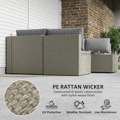 Outsunny 7 Pieces Rattan Garden Furniture Set, 6 Seater Garden Corner Sofa with Wide Seat, Cushions and Glass Top Table, Sectional Outdoor Furniture Conservatory Set for Patio, Light Brown 