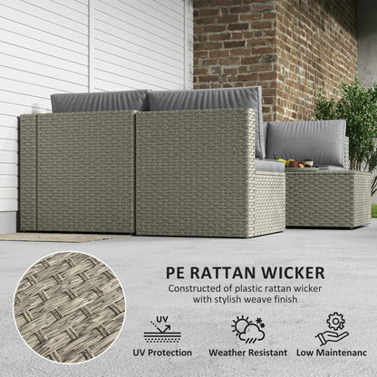 Outsunny 7 Pieces Rattan Garden Furniture Set, 6 Seater Garden Corner Sofa with Wide Seat, Cushions and Glass Top Table, Sectional Outdoor Furniture Conservatory Set for Patio, Light Brown 