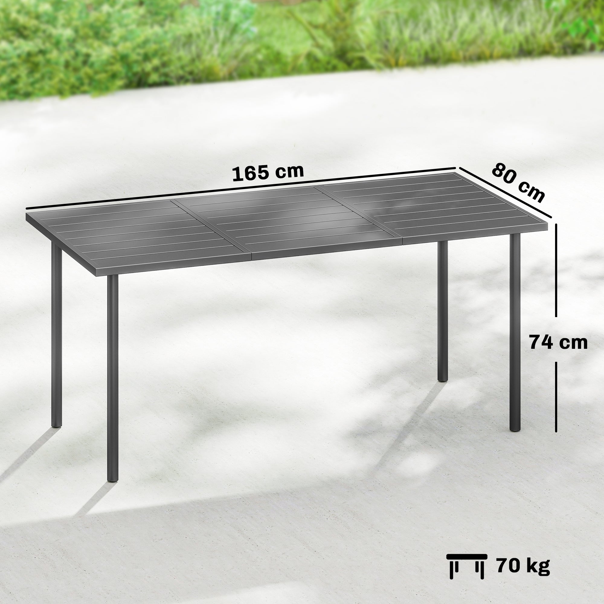 Outsunny Garden Dining Table for 6 Person, 165 x 80 cm Rectangular Outdoor Dining Table with Slatted Top 
