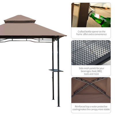 Outsunny 2.5M (8ft) New Double-Tier BBQ Gazebo Grill Canopy Barbecue Tent Shelter Patio Deck Cover - Coffee 