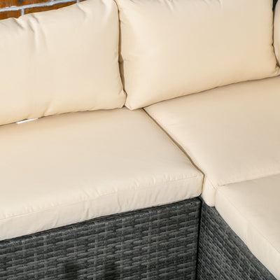 Outsunny 3 Pieces PE Rattan Garden Furniture Set with 10 cm Thick Cushions, 4 Seater Garden Corner Sofa Set with Glass Top Coffee Table, Outdoor Furniture for Patio, Porch, Beige 