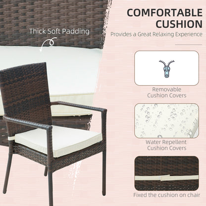 Outsunny 6 Seater Rattan Dining Set with Cushions, Rattan Garden Furniture Set, Outdoor Dining Table and Chairs with 6 Stackable Armchairs, Rectangular Glass Top Table for Patio, Balcony, Brown 