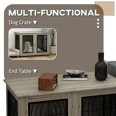 PawHut Indoor Dog Crate Furniture End Table with Soft Washable Cushion, Lockable Front Door, for Large Dogs - Grey 