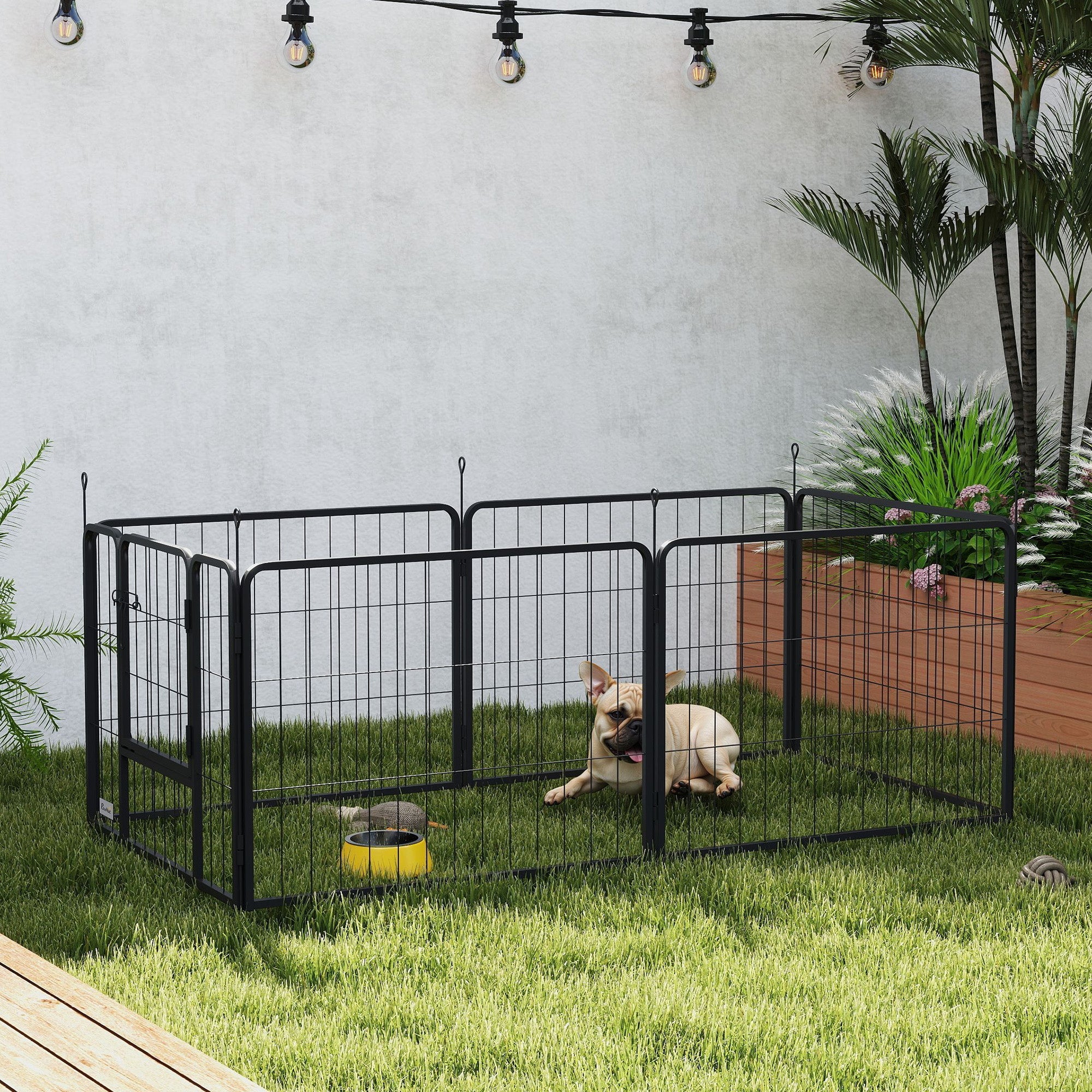 PawHut 6 Panels Dog Playpen, Portable Detachable Puppy Pen with Door, for Small Dogs, 60cm High, Black 