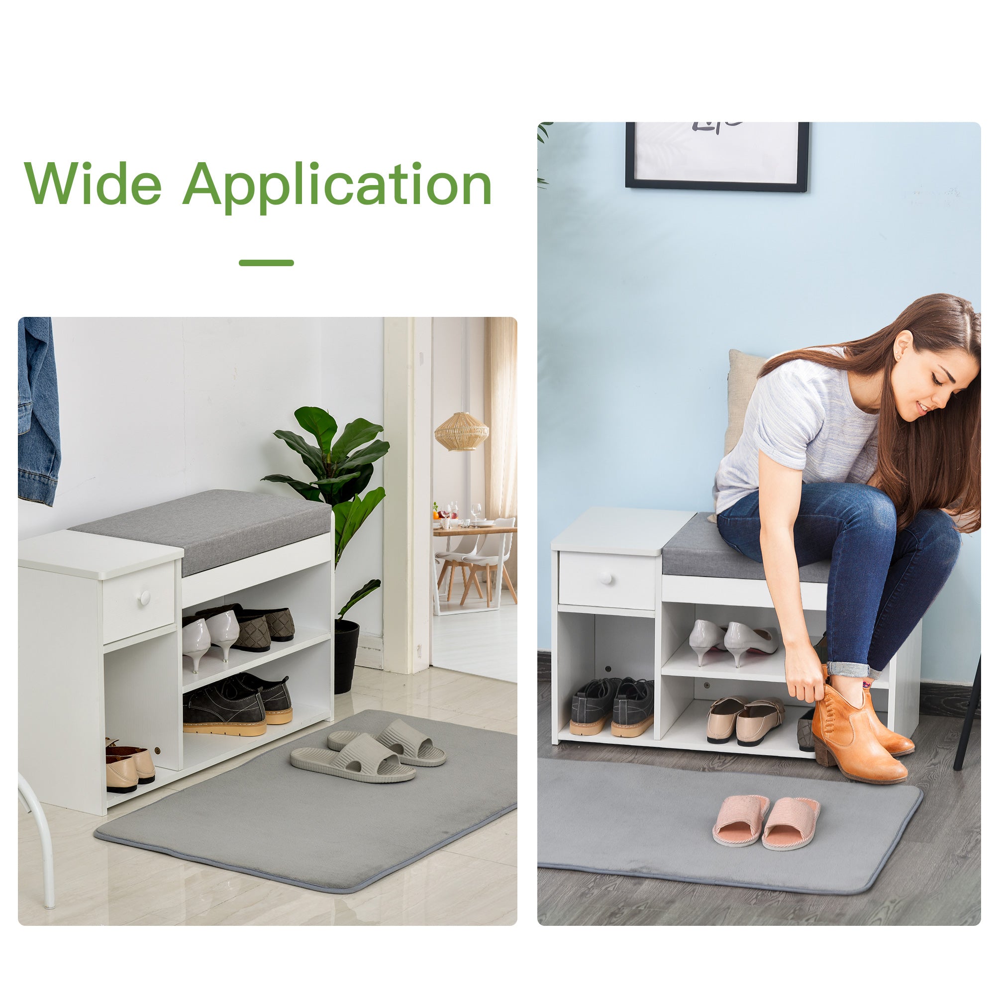 HOMCOM Multi-Storage Shoe Bench w/ Drawer 3 Compartments Cushioned Home Organisation Furniture Tidy Boots Hallway Entryway White 