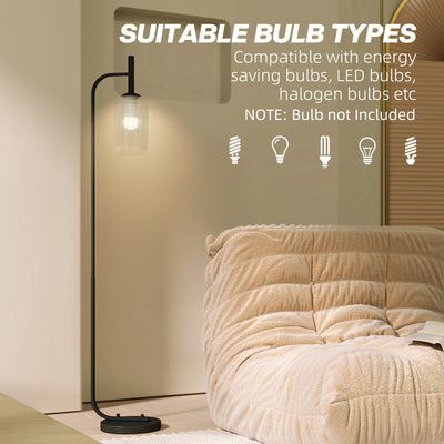 HOMCOM Floor Lamp for Living Room with Glass Lampshade, Modern Standing Lamp with Foot Switch for Bedroom, Bulb not Included, Black 