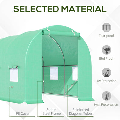 Outsunny 4.5m x 2m x 2m Walk-in Tunnel Greenhouse Garden Plant Growing House with Door and Ventilation Window, Green 