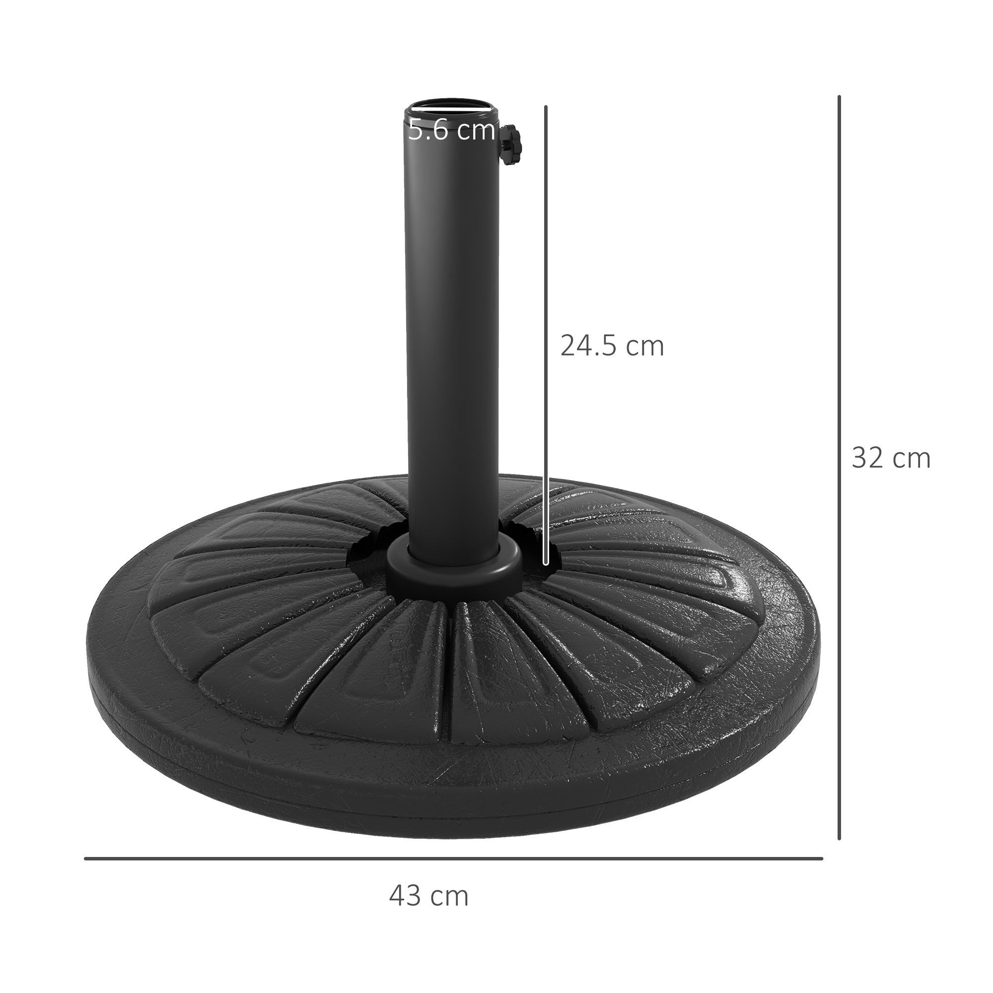 Outsunny Umbrella Base, Heavy Duty Concrete Base Holder with Steel Pole, Round Parasol Stand for Patio, Outdoor, Garden, Black 