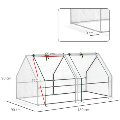 Outsunny Mini Small Greenhouse with Steel Frame & PE Cover & Zipped Window Poly tunnel Steeple for Plants Vegetables, 180 x 90 x 90 cm, White 