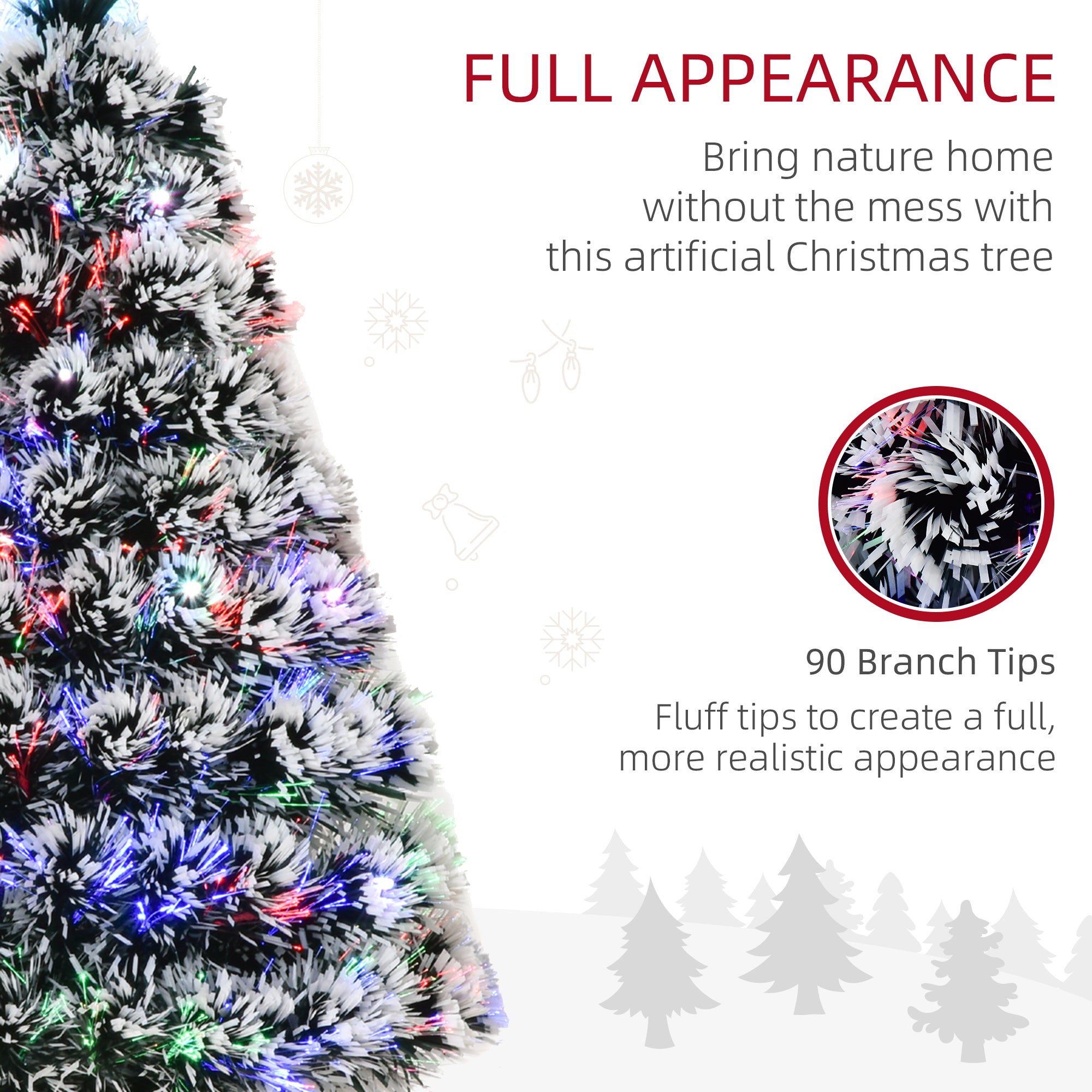 HOMCOM 3ft Artificial Prelit Christmas Tree, Snow Xmas Tree with Colourful LED Lighting Fiber Optics, Green White 