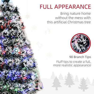 HOMCOM 3ft Artificial Prelit Christmas Tree, Snow Xmas Tree with Colourful LED Lighting Fibre Optics, Green White