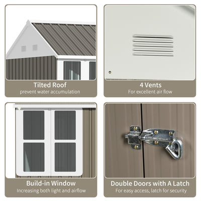 Outsunny 8 x 6 ft Galvanised Garden Shed, Outsoor Metal Storage Shed with Double Doors Window Air Vents for Patio, Lawn, Grey 
