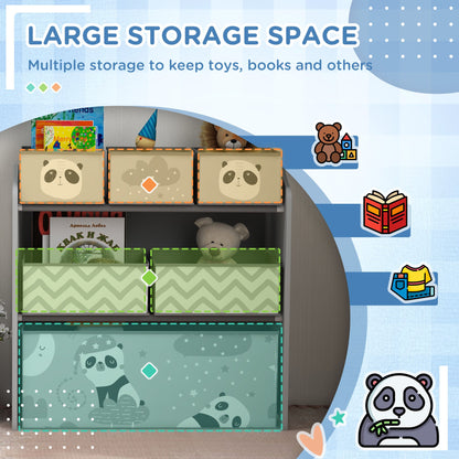 ZONEKIZ Kids Storage Unit, Toy Storage Organiser, with Six Fabric Bins, for Bedrooms, Playrooms, Nurseries - Grey 