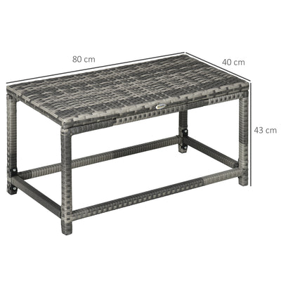 Outsunny Outdoor Coffee Table, Garden PE Rattan Side Table with Plastic Board Under the Full Woven Table Top and Rectangular Frame for Patio, Balcony, Mixed Grey 