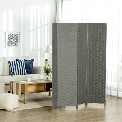 HOMCOM 4-Panel Room Dividers, Wave Fibre Freestanding Folding Privacy Screen Panels, Partition Wall Divider for Indoor Bedroom Office, 170\'c2\'a0cm, Grey 