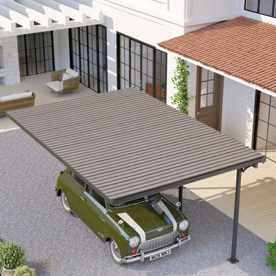 Outsunny Set of 12 Corrugated Steel Roof Sheet Panels - Grey Wood Effect 