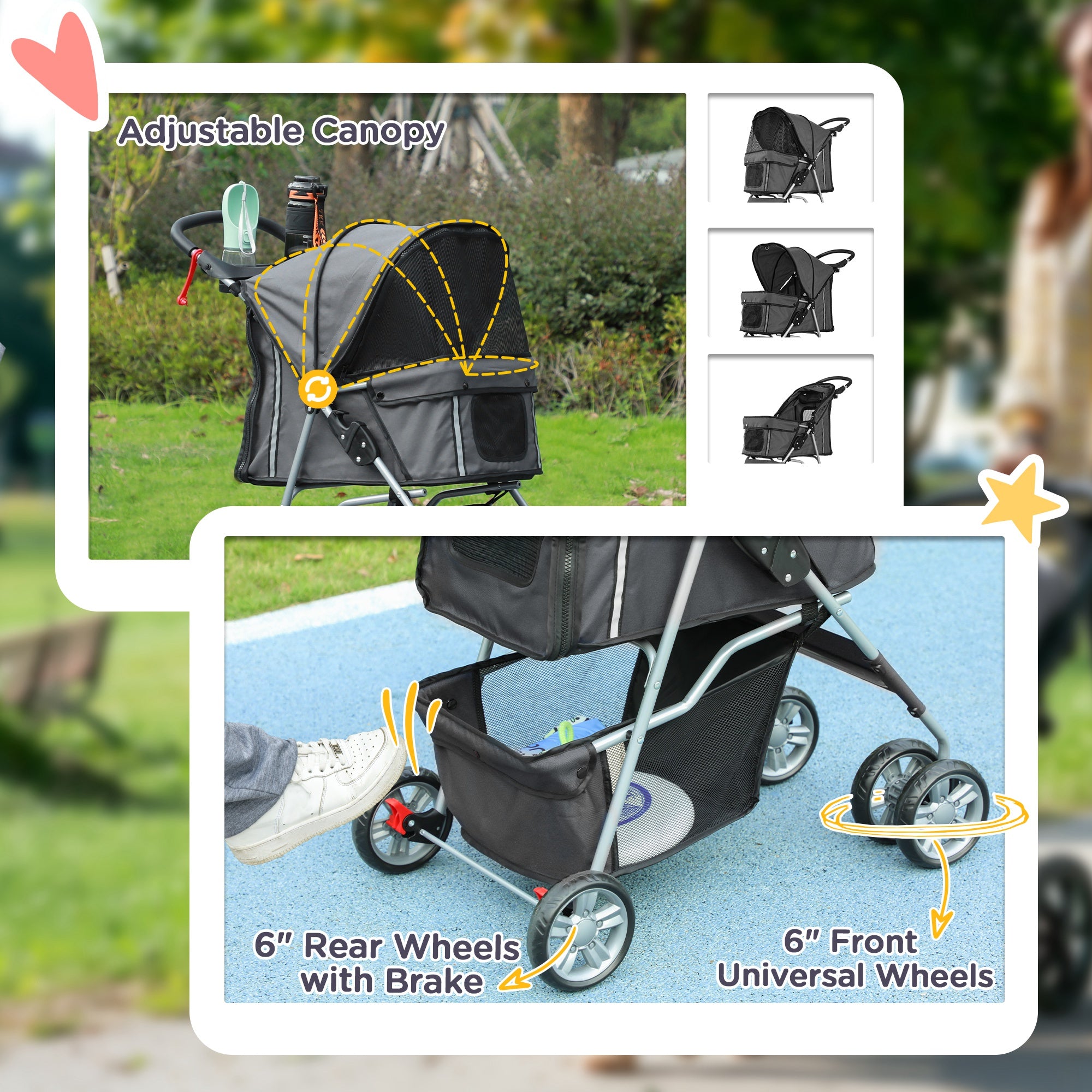 PawHut Foldable Pet Stroller for Small and Miniature Dog, Dark Grey 