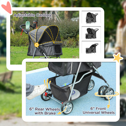 PawHut Foldable Pet Stroller for Small and Miniature Dog, Dark Grey 