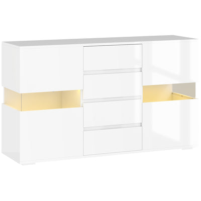HOMCOM LED Light Sideboard - High Gloss White 