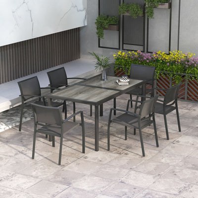Outsunny Seven-Piece Casual Outdoor Dining Set, with Wood-Effect Table - Grey 