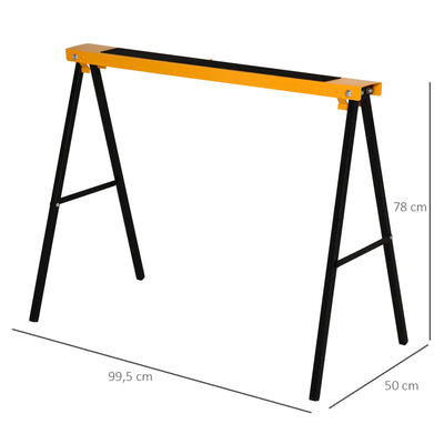 HOMCOM 2PCS Saw Horse Twin Pack Folding Workbench Metal Trestle Stands with Non-slip EVA Surface for Sawing Work Max Load 125kg 