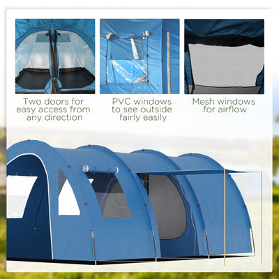 Outsunny 5-6 Man Tunnel Tent, Two Room Camping Tent with Floor, 2 Doors and Carry Bag, 2000mm Water Column for Fishing, Hiking, Sports, Festival 