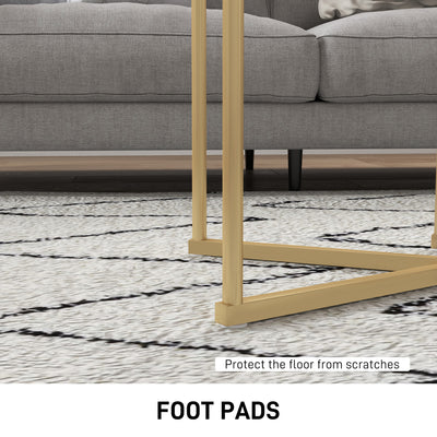 HOMCOM Set of Two Marble-Effect Nest of Tables - White/Gold-Tone 
