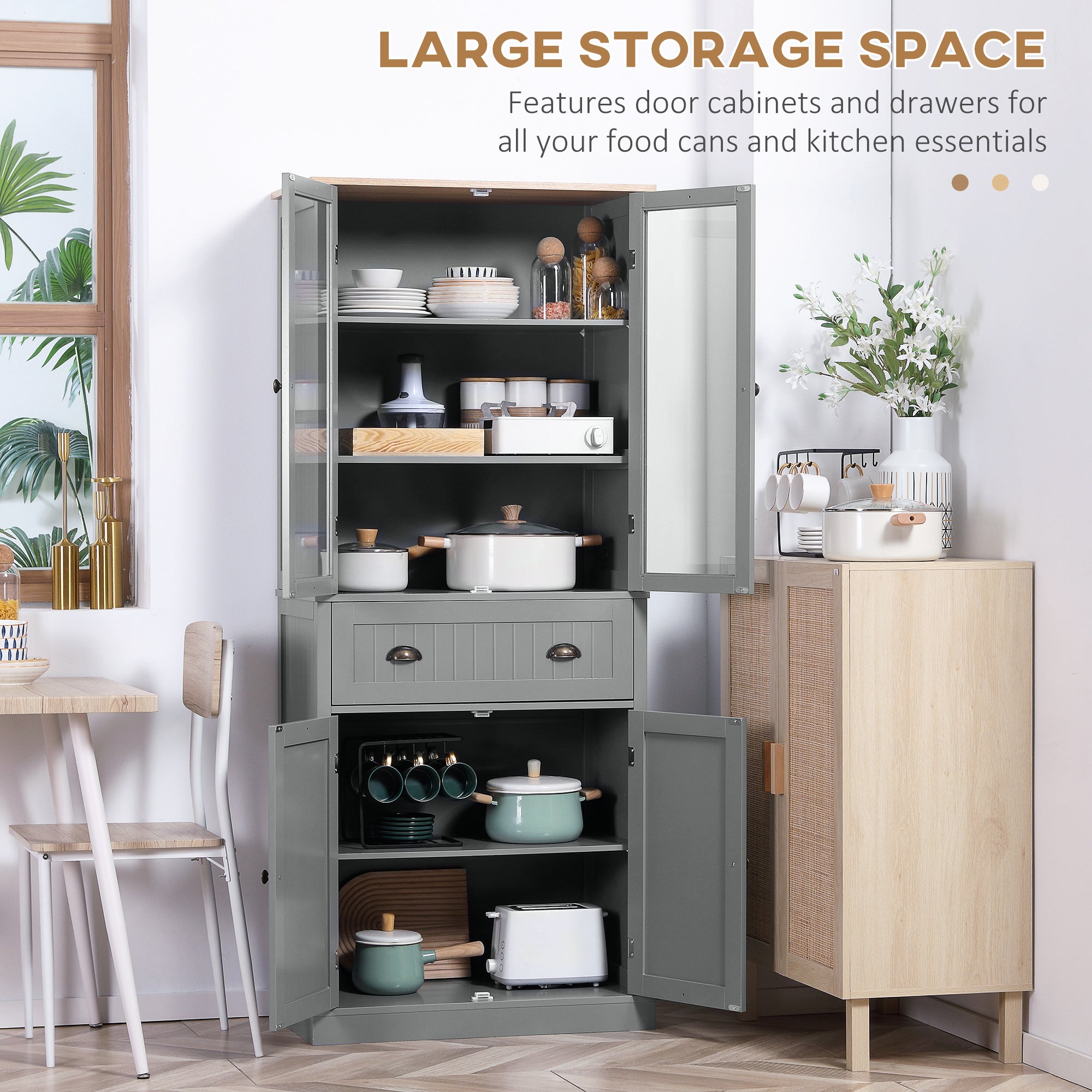 HOMCOM 180cm Tall Kitchen Pantry Cupboard, Freestanding Storage Cabinet with 5 Tier, Adjustable Shelves,  Drawer, Grey 