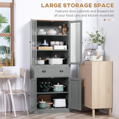 HOMCOM 180cm Tall Kitchen Pantry Cupboard, Freestanding Storage Cabinet with 5 Tier, Adjustable Shelves,  Drawer, Grey 