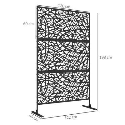 Outsunny Metal Decorative Privacy Screen Outdoor Divider, Black Twisted Lines 