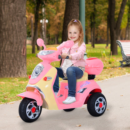 HOMCOM Kids Electric Ride On Toy Car 6V Electric Motorbike with Chargeable Battery Headlight and Music for 3-5 Years - Pink 