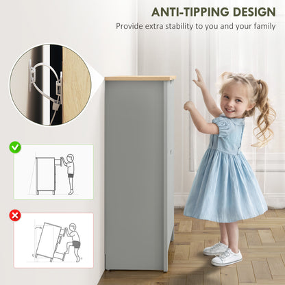 HOMCOM Slim Shoe Cabinet, Narrow Shoe Cupboard with 2 Flip Drawers, Adjustable Shelves for 12 Pairs of Shoes, Light Grey