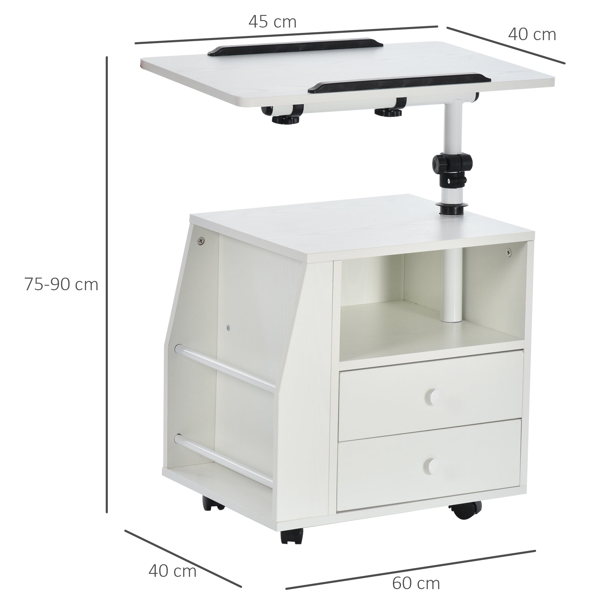 HOMCOM Functional Swivel Bedside Table End Table Side Table for Living Room Nightstand for Bedroom 