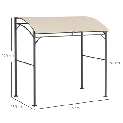 Outsunny 2.2 x 1.5 m BBQ Grill Gazebo Tent, Garden Grill with Metal Frame, Curved Canopy and 10 Hooks, Outdoor Sun Shade, Beige 