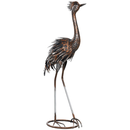 Outsunny Heron Garden Statue, Standing Garden Ornament, Metal Garden Gift with Stakes for Patio Pond Landscape Decoration, Silver Tone 