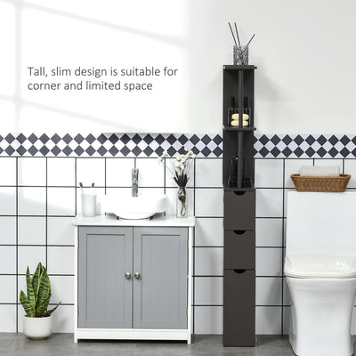 HOMCOM Tall Bathroom Cabinet, Freestanding Bathroom Storage Cabinet with 2-Tier Shelf and Drawers, Narrow Cupboard Storage Unit, Brown 