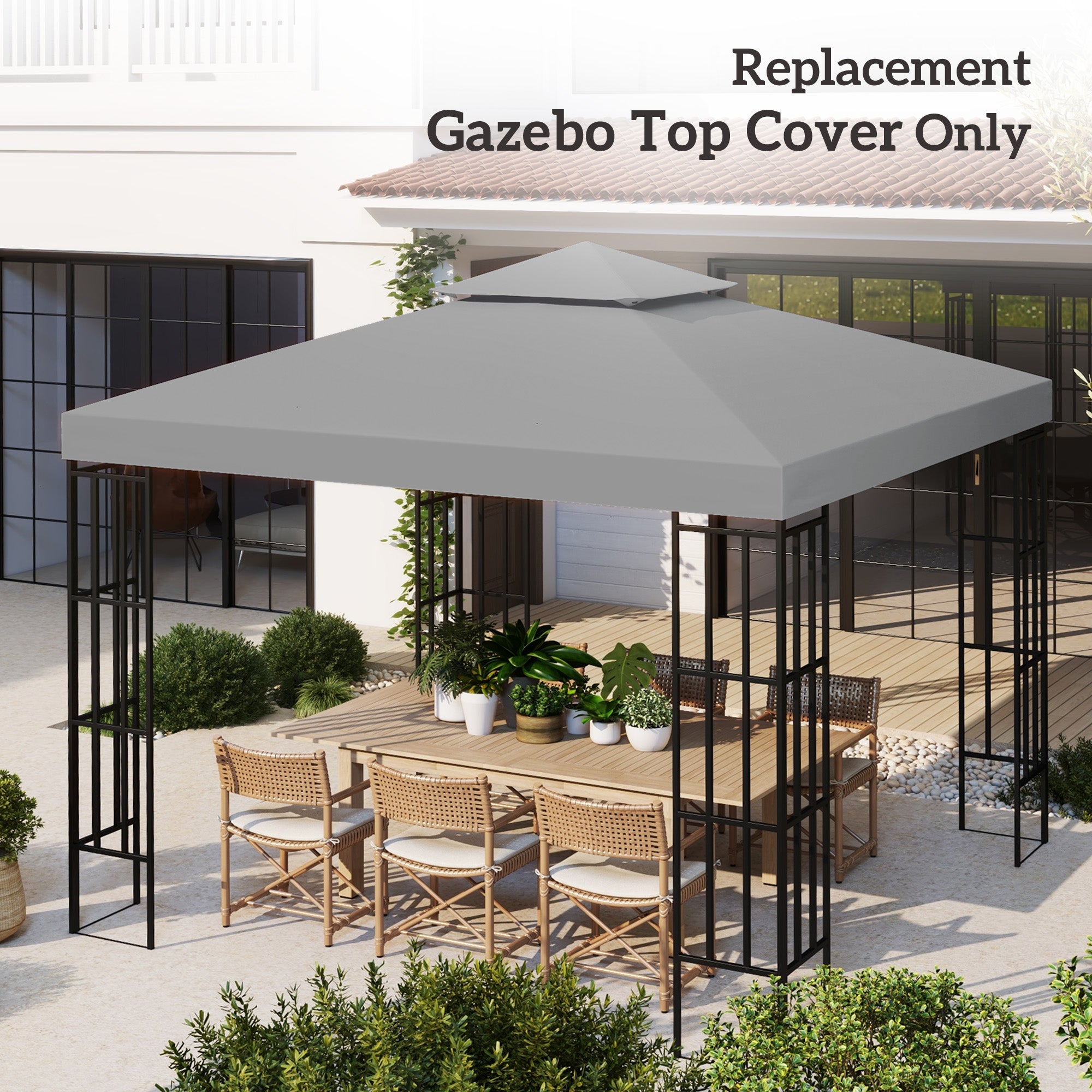 Outsunny 3(m) Gazebo Top Cover Double Tier Canopy Replacement Pavilion Roof Light Grey 