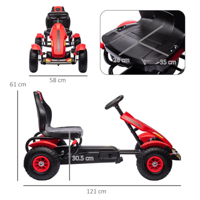HOMCOM Children Pedal Go Kart, Kids Ride On Racer with Adjustable Seat, Inflatable Rubber Tyres, Handbrake, for Ages 5-12 Years - Red 