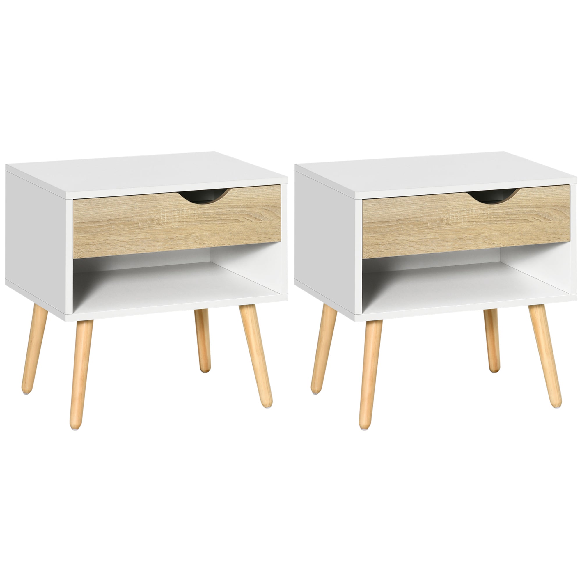 HOMCOM Set of 2 Bedside Table with Drawer and Shelf 