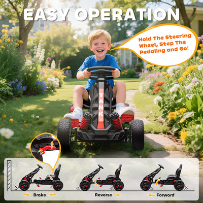 AIYAPLAY Pedal Go Kart for Kids Aged 3-6 Years, with Freewheel System, Brake, EVA Anti-Slip Wheels, Red 