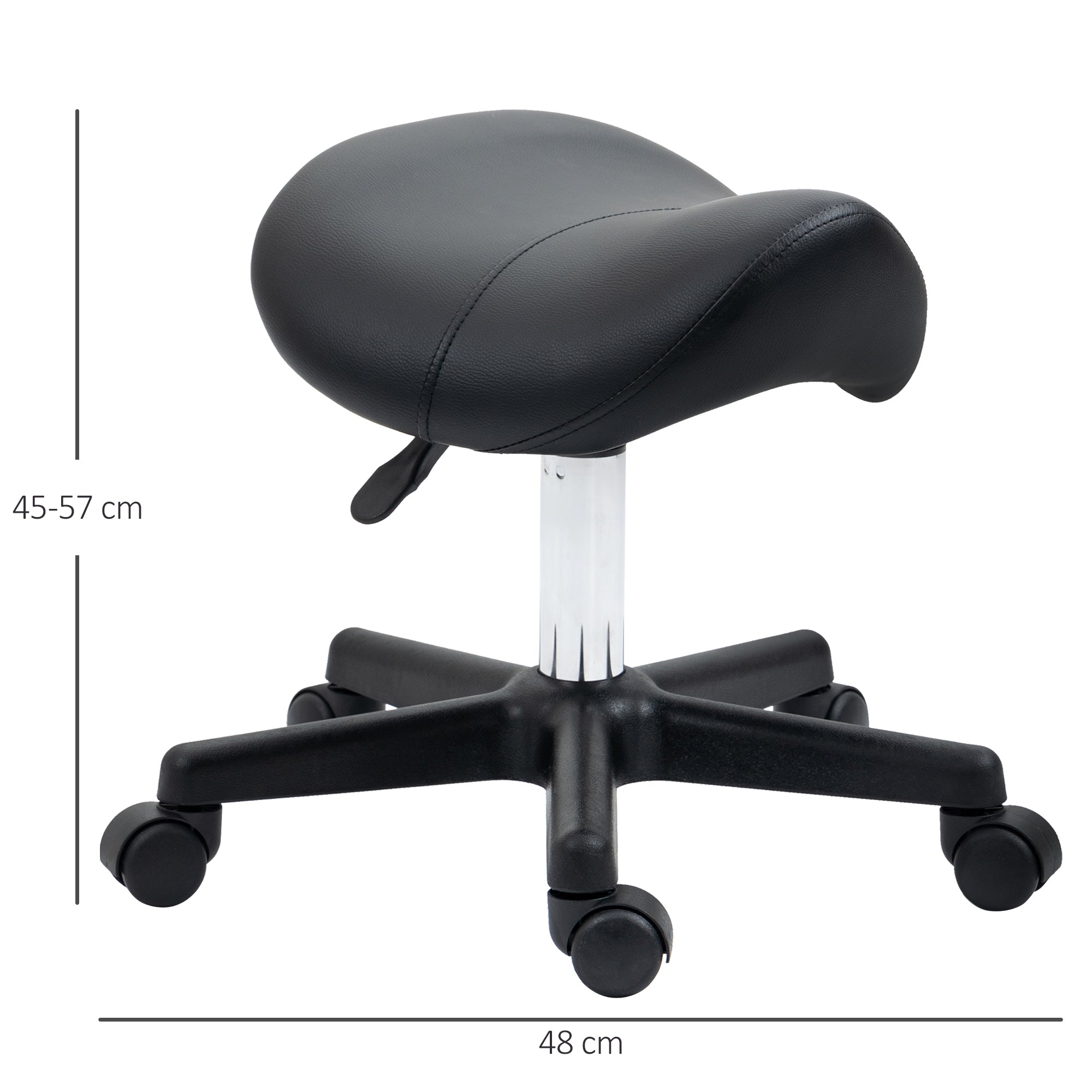 HOMCOM Saddle Stool, PU Leather Adjustable Rolling Salon Chair with Steel Frame for Massage, Spa, Beauty and Tattoo, Black 