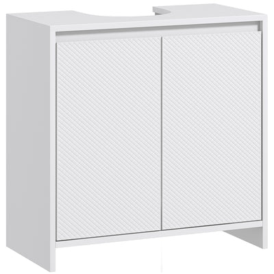 HOMCOM Under Sink Bathroom Cabinet, Freestanding Under Sink Cabinet with 2 Doors and Shelf for Basin without or with Pedestal, White 