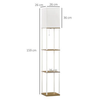 HOMCOM Modern Floor Lamp with Shelves, 3 Layer Shelf Tall Standing Lamp with Fabric Lampshade, Pull Chain Switch for Living Room, Bedroom, Bulb not Included, White 