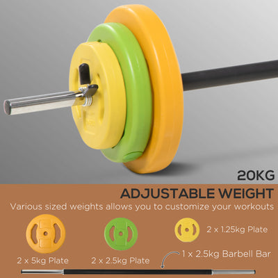 HOMCOM Weight Bench with Adjustable Barbell Rack, Leg Extension, Preacher Curl Pad and 20kg Barbell Set 