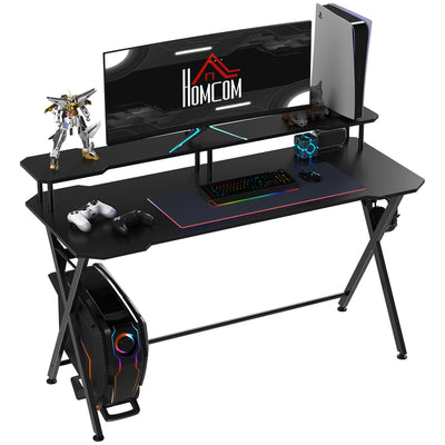 HOMCOM Gaming Desk Writing Racing Computer Table Workstation with Headphone Hook Curved Front Adjustable Feet for Home Office Use 140 x 60cm 