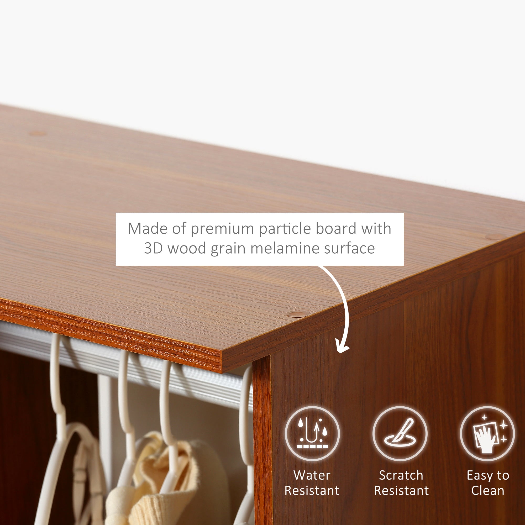 HOMCOM Open Wardrobe on Wheels, Bedroom Wardrobe with Clothes Hanging Rail, 3 Storage Shelves, Mobile Garment Rack for Cloakroom, Hallway, Walnut 