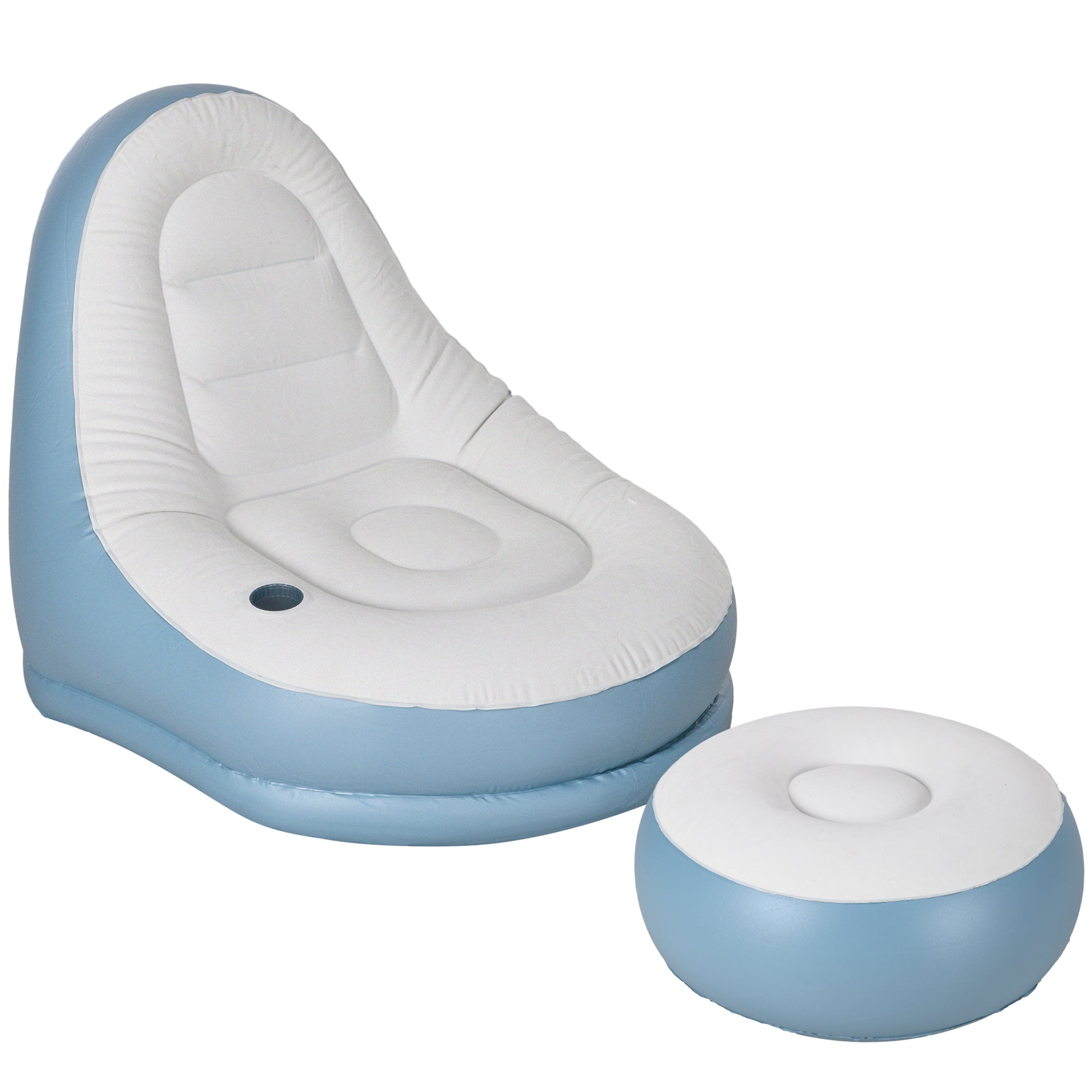 Outsunny Inflatable Tub Chair and Footstool - Blue/White 