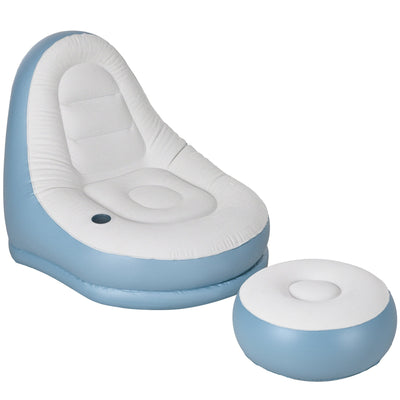 Outsunny Inflatable Tub Chair and Footstool - Blue/White 