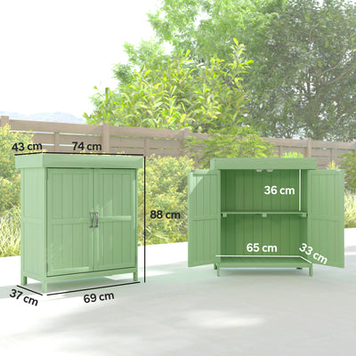 Outsunny Small Shed, Wooden Garden Shed with Openable Hinged Roof and Removable Shelf, 74 x 43 x 88 cm, Light Green 